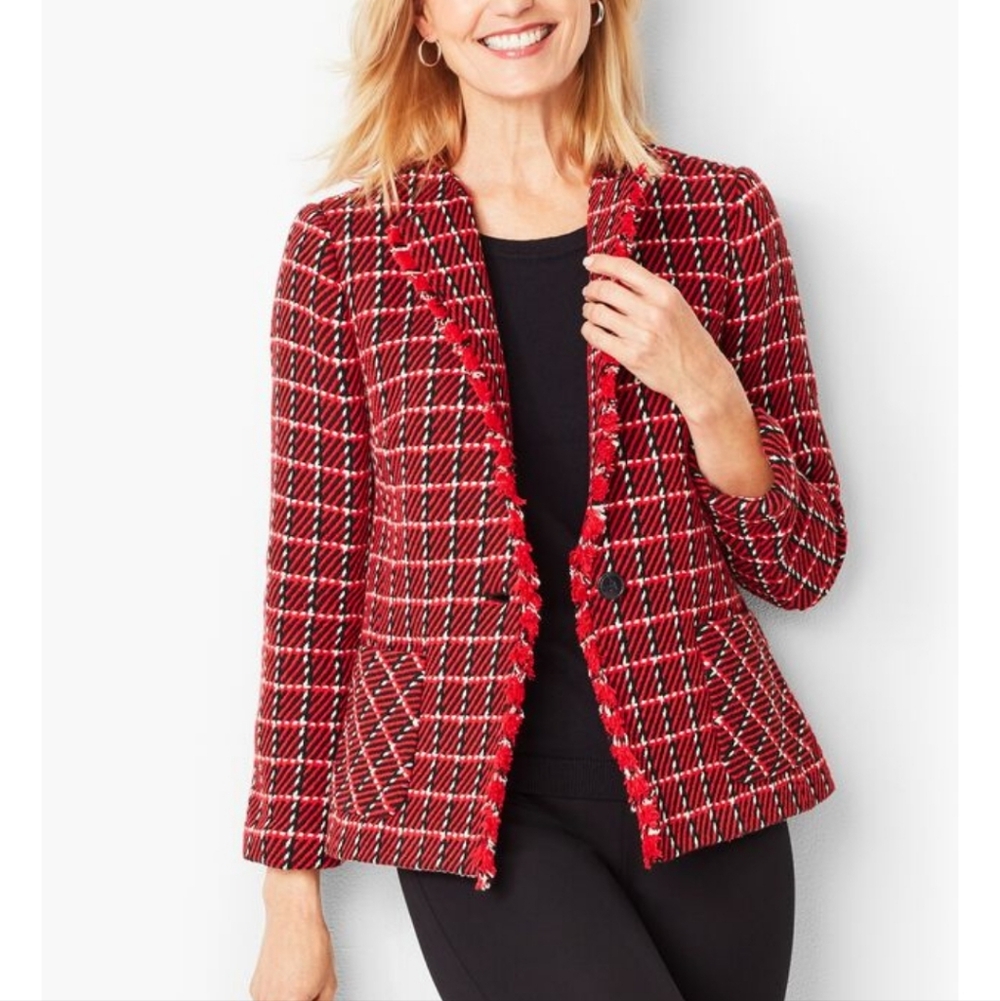 TALBOTS Twill Check Jacket Blazer - Size 4 - Picture 1 of 9